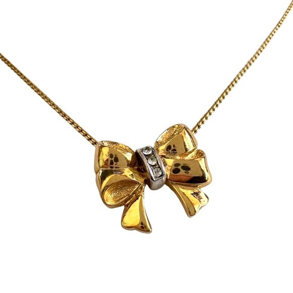 Yves Saint Laurent Gold and Rhinestone Bow Necklace - Picture 4 of 14